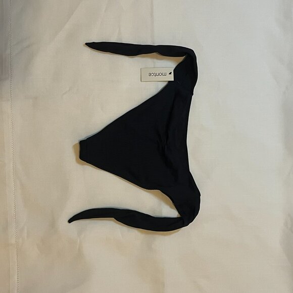 NWT Montce Paula Tie Up Bikini Bottom in Black Rib Size Medium - Picture 4 of 7